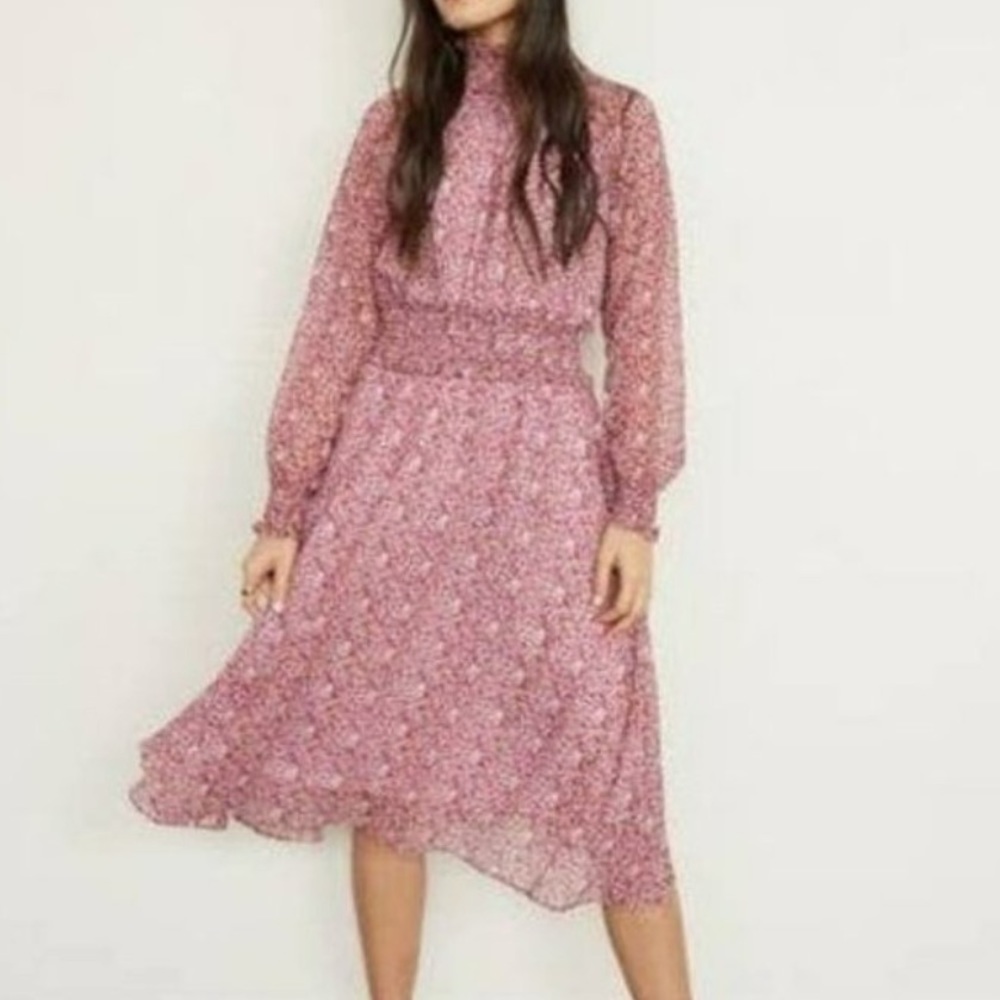 Anthropologie Pink Floral Midi Dress